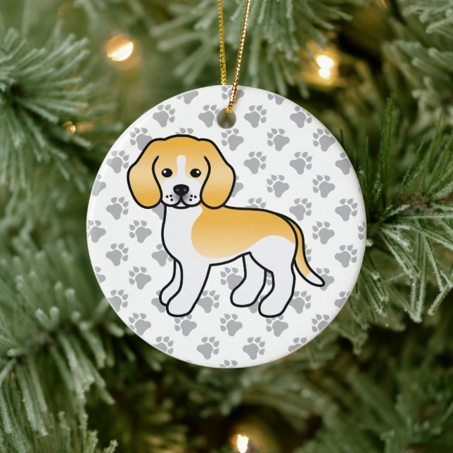 Lemon And White Beagle Dog With Custom Text Ceramic Tree Decoration (Tree)