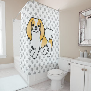 Lemon And White Japanese Chin Cartoon Dog & Paws Shower Curtain