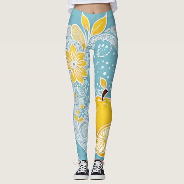 Lemon Aqua AI art  Leggings (Front)