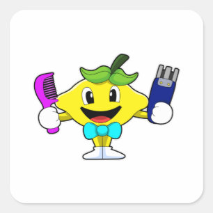 Lemon as Hairdresser with Comb & Razor Square Sticker