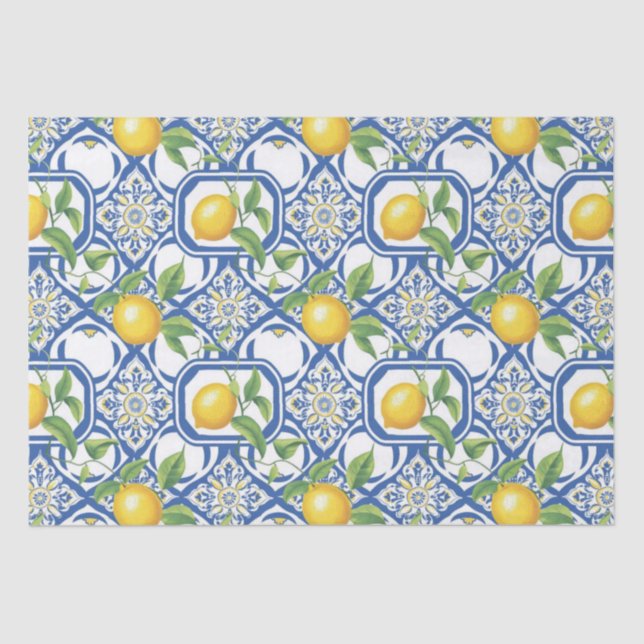 Lemon Azulejo Tiles Pattern Tissue Paper (Front)