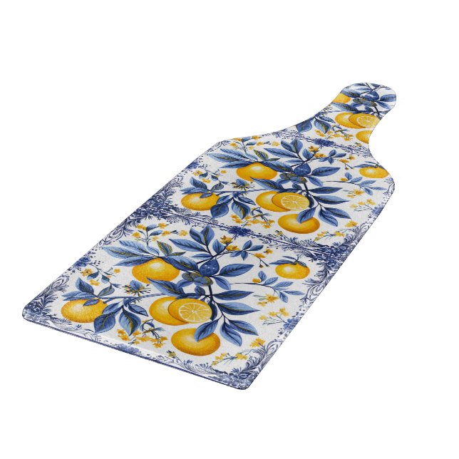 🍋 Lemon Azulejo with blue elements Cutting Board (Corner)