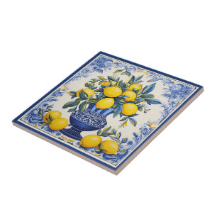 🍋 Lemon Azulejo with vase Tile
