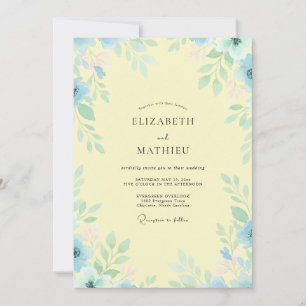 Lemon Azure Leafy Wedding Invitation