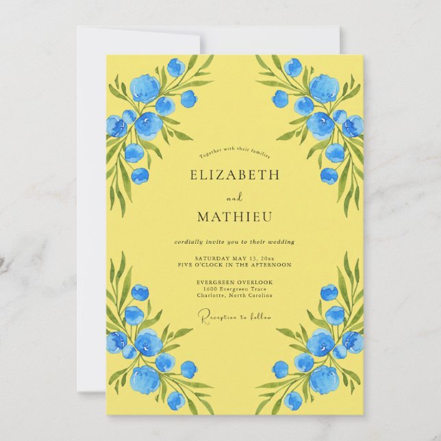 Lemon Azure Wildflower Wedding Invitation (Front)