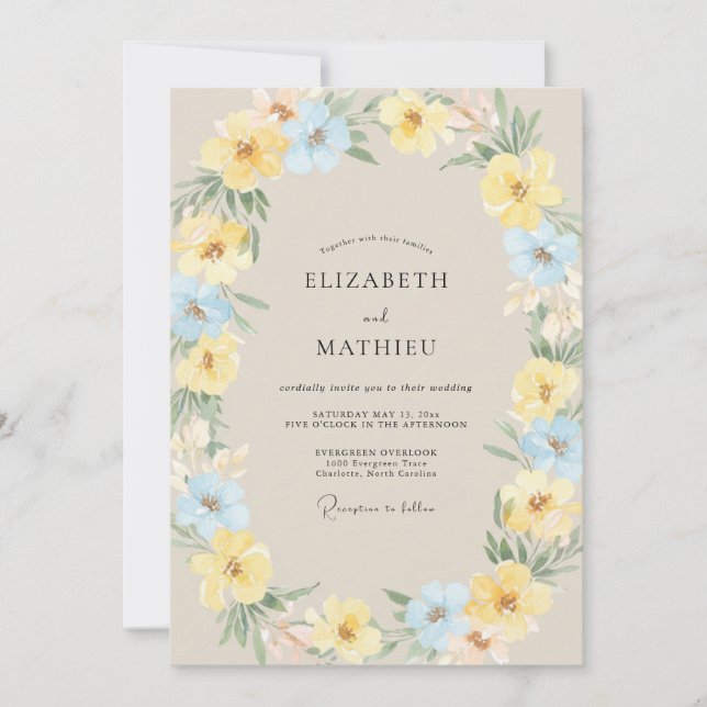 Lemon Azure Wreath Wedding Invitation (Front)