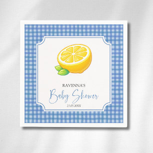 Lemon Baby Blue Chequered Plaid Baby Shower Napkin