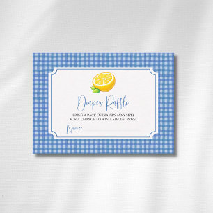 Lemon Baby Blue Chequered Plaid Diaper Raffle Enclosure Card