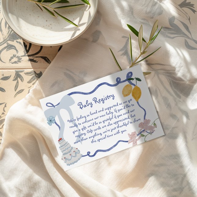 Lemon Baby Boy Gift Registry Details Enclosure Card (Italian Lemon Boys Baby Shower Registry Request Enclosure Card)