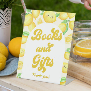 Lemon Baby Shower Books and Gifts Pedestal Sign