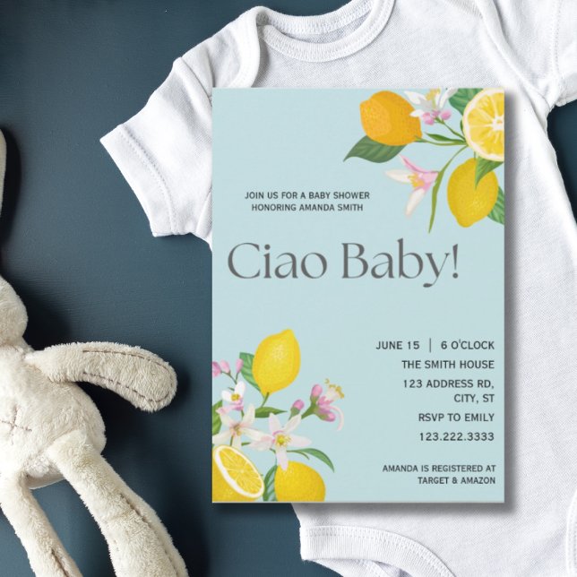 Lemon Baby Shower, Ciao Baby, Italian Theme  Invitation (Creator Uploaded)