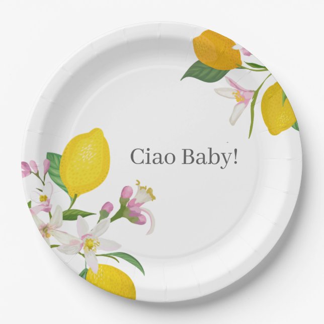 Lemon Baby Shower, Ciao Baby, Italian Theme  Paper Plate (Front)