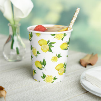 Lemon Baby Shower Cute Watercolor Citrus Pattern Paper Cups