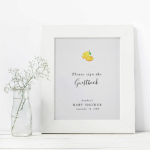 Lemon Baby Shower Elegant Guestbook Sign Minimal 