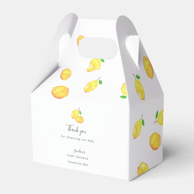 Lemon Baby Shower Elegant Thank you Script Citrus Favour Box (Front Side)