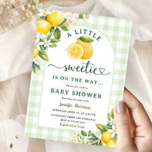 Lemon Baby Shower Green Gingham Gender Neutral Invitation