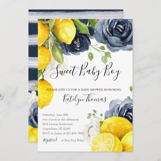Lemon Baby Shower Invitation for Baby Boy (Front/Back)
