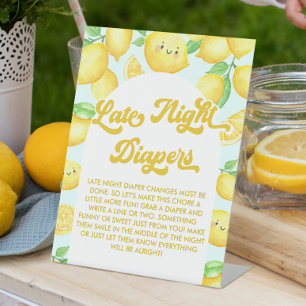 Lemon Baby Shower Late Night Diapers Game Pedestal Sign