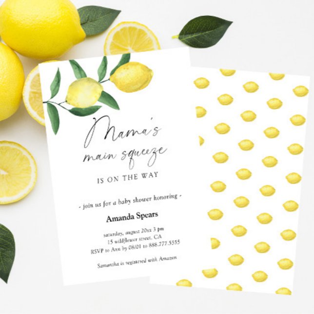 Lemon Baby Shower Mama's Main Squeeze Invitation (Cute lemon theme gender neutral baby shower invitation)