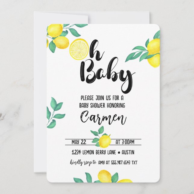 Lemon Baby Shower Oh Baby Invitation (Front)
