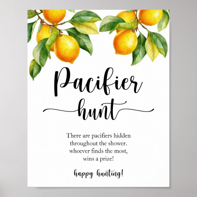 Lemon Baby Shower Pacifier Hunt Sign (Front)