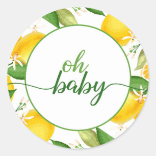 Lemon Baby Shower Round Sticker - Oh Baby