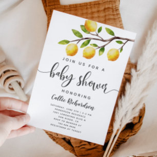 Lemon Baby Shower Summer Watercolor Citrus Invitation
