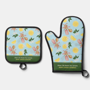 Lemon Baking Pattern Oven Mitt & Pot Holder Set