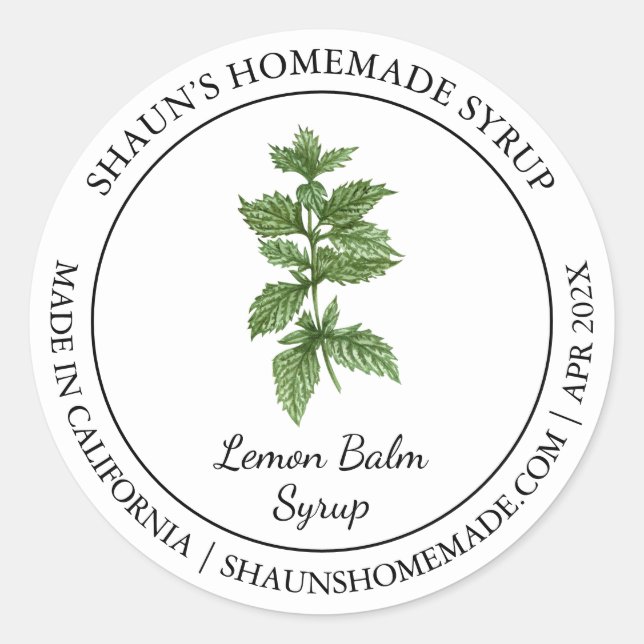 Lemon Balm Syrup Modern label (Front)