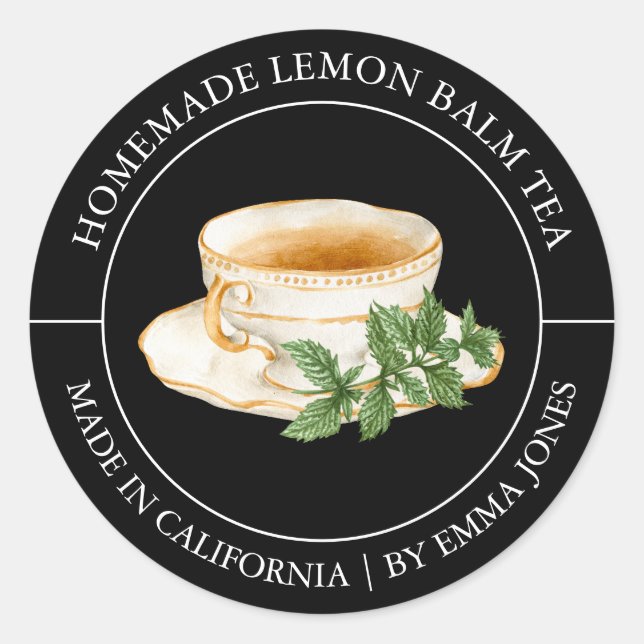 Lemon Balm Tea Modern label (Front)