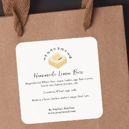 Lemon Bar Cake Watercolor Bakery Ingredient Square Sticker