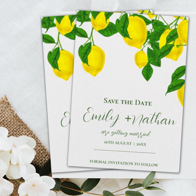 Lemon Beautiful Cute Bright Yellow Citrus Wedding Save The Date (Creator Uploaded)