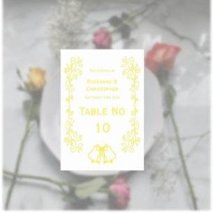 Lemon Bells Scrollwork Design Wedding Table Number