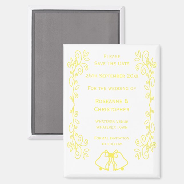 Lemon Bells Scrollwork Wedding Save The Date Magnet (Front/Back)