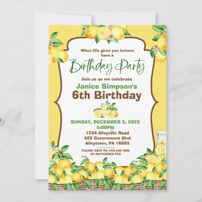 Lemon Birthday Invitation (Front)