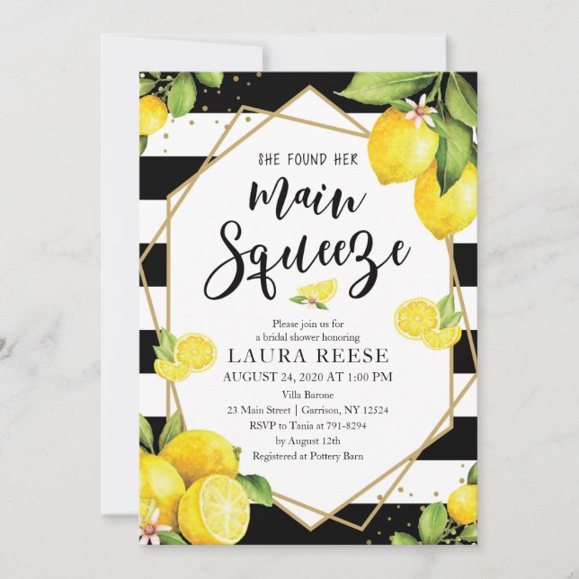 Lemon Black Stripes Bridal Shower Invitation (Front)