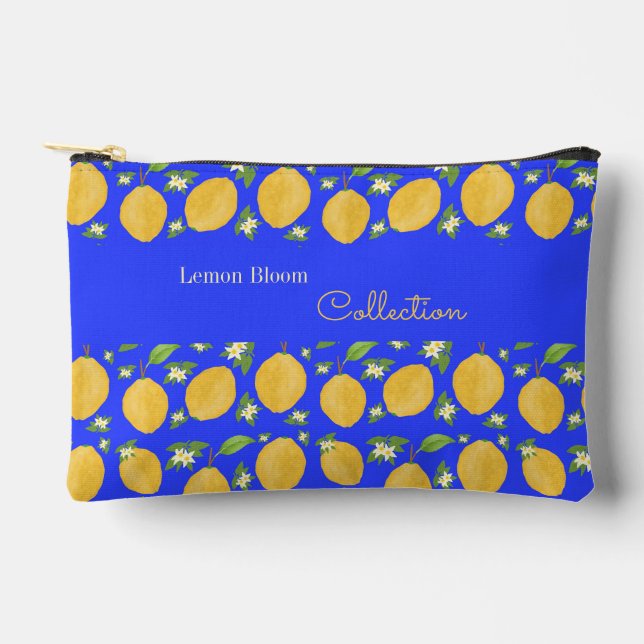Lemon Bloom Collection patterned blue Accessory Pouch (Front)