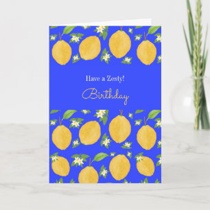 Lemon Bloom Collection patterned blue Birthday Card