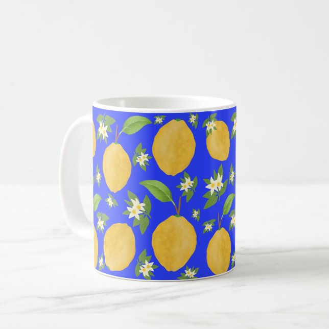 Lemon Bloom Collection patterned blue Coffee Mug (Front Left)