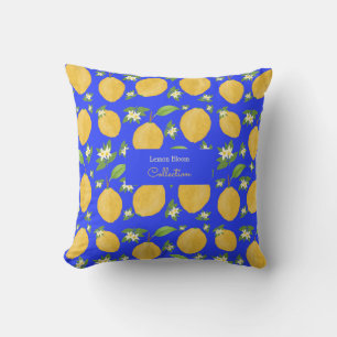 Lemon Bloom Collection patterned blue Cushion