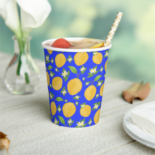 Lemon Bloom Collection patterned blue Paper Cups