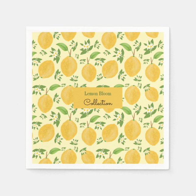 Lemon Bloom Collection patterned yellow Napkin (Front)