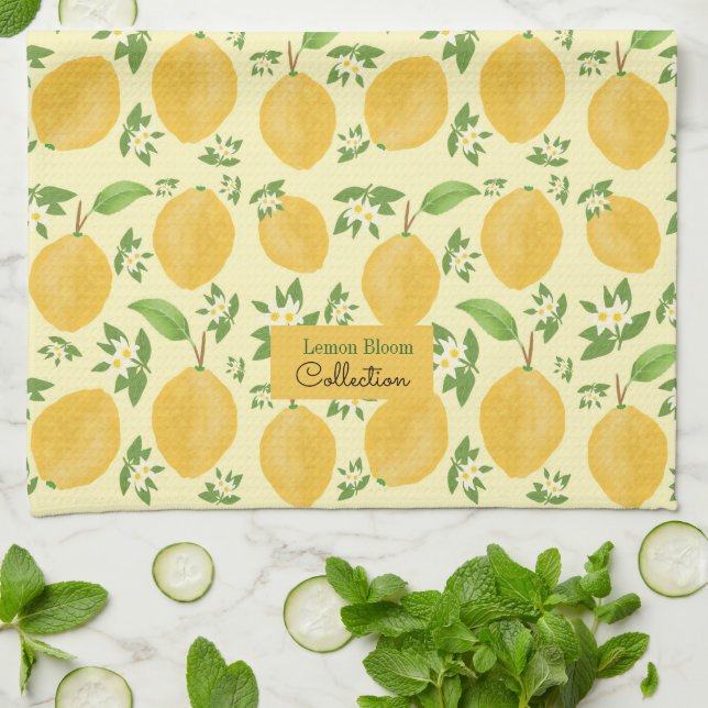Lemon Bloom Collection Yellow pattern Tea Towel (Folded)