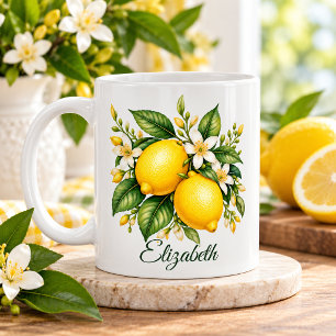 Lemon Blossom Botanical Floral Personalised Coffee Mug