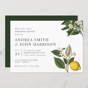 Lemon Blossom   Chic Botanical Rehearsal Dinner Invitation