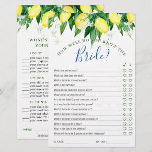 Lemon Blossom Double-Sided Bridal Shower Game