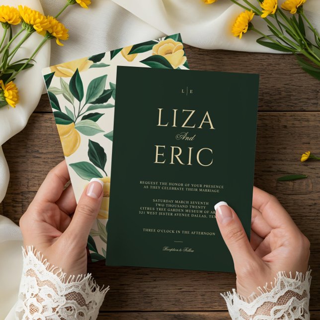 Lemon Blossom Floral Tree Elegant Green Wedding Invitation (Lemon Blossom Floral Tree Elegant Green Wedding Invitation)