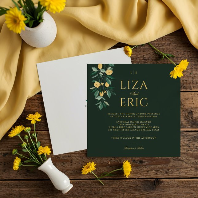Lemon Blossom Floral Tree Elegant Green Wedding Invitation (Lemon Blossom Floral Tree Elegant Green Wedding Invitation)