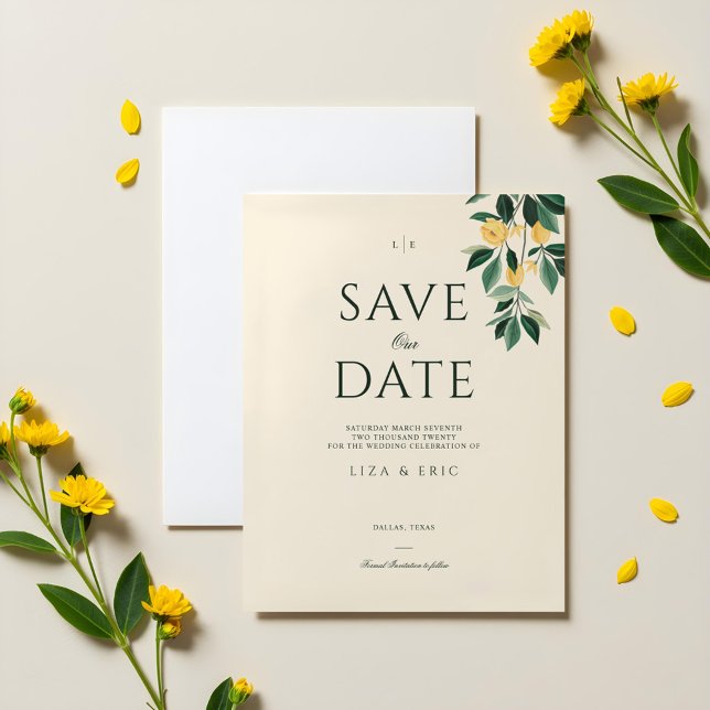 Lemon Blossom Floral Tree Elegant Minimal Wedding Save The Date (Lemon Blossom Floral Tree Elegant Minimal Wedding Save The Date)