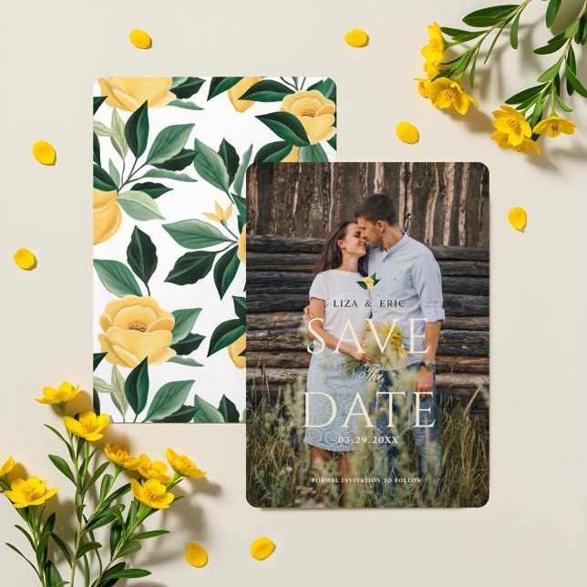 Lemon Blossom Floral Tree Elegant Wedding Photo Save The Date (Lemon Blossom Floral Tree Elegant Wedding Photo Save The Date)
